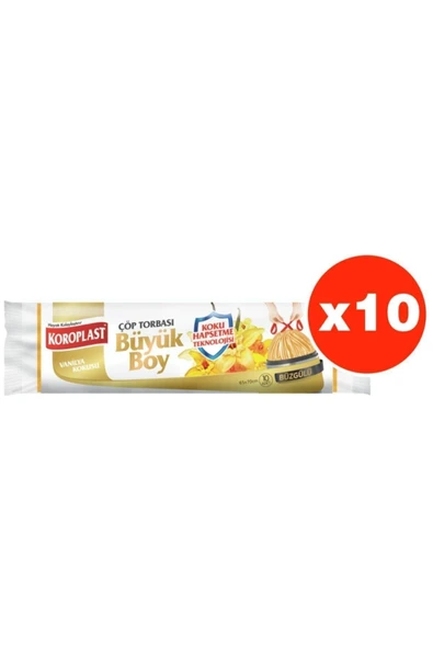 Koroplast Koku Hapsetme Vanilya Büzgülü Büyük Boy 10lu Çöp Torbası X 10 Paket (65*70 Cm) ürün görseli 1