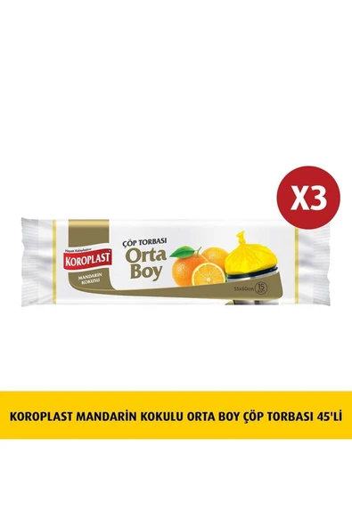 Koroplast Mandarin Kokulu Orta Boy Çöp Torbası 15'li X 3 Adet ürün görseli 1