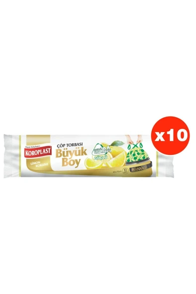 Koroplast Ekstra Güçlü Limon Büzgülü Büyük Boy 10lu Çöp Torbası X 10 Paket (65*70 Cm) ürün görseli 1