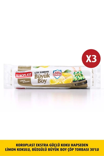 Koroplast Koku Hapseden Limon Büzgülü Büyük Çöp Poşeti 10lux3 Ad ürün görseli 1
