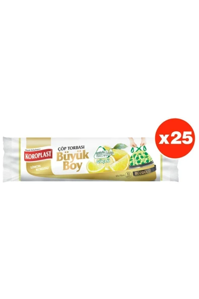 Koroplast Ekstra Güçlü Limon Büzgülü Büyük Boy 10lu Çöp Torbası X 25 Paket (65*70 Cm) ürün görseli 1