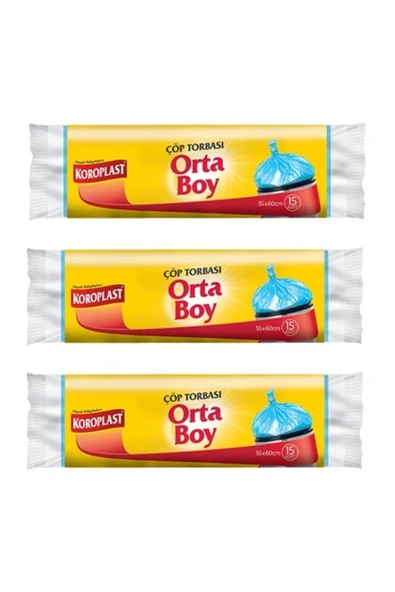 Koroplast Güçlü Orta Boy 15li Çöp Torbası X 3 Paket 55*60 Cm ürün görseli 1