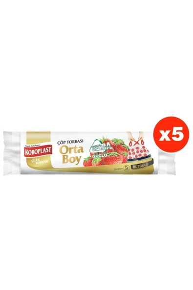 Koroplast Ekstra Güçlü Çilek Büzgülü Orta Boy 15li Çöp Torbası X 5 Paket (55*60 Cm) ürün görseli 1