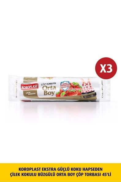 Koroplast Koku Hapseden Çilek , Büzg Orta Boy Çöp Torbası 15lix3 Ad ürün görseli 1