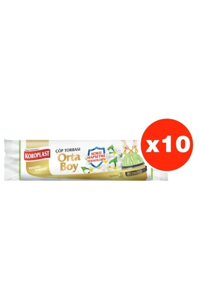 Koroplast Koku Hapsetme Yasemin Büzgülü Orta Boy 15li Çöp Torbası X 10 Paket (55*60 Cm) ürün görseli 1