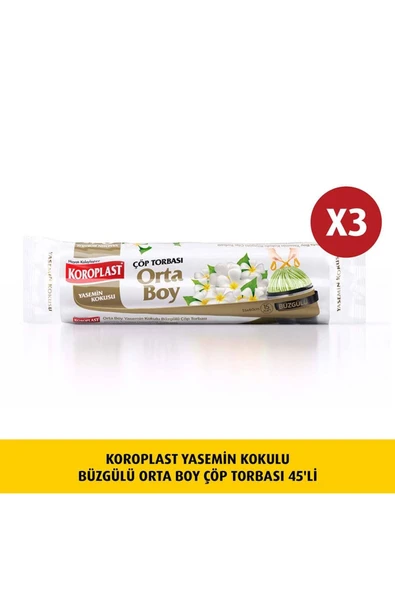 Koroplast Yasemin Kok Büzgülü Orta Boy Çöp Torbası 15lix3 Adet ürün görseli 1