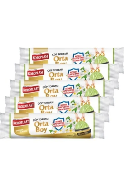 Koroplast Koku Hapsetme Yasemin Büzgülü Orta Boy 15li Çöp Torbası X 5 Paket (55*60 Cm) ürün görseli 1