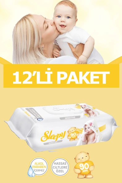 Sleepy Sensitive Islak Havlu - Bebek ıslak mendili 90 'lı 12 adet ürün görseli 1