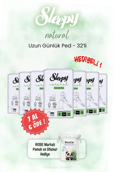 7 AL 6 ÖDE Sleepy Natural Uzun Günlük Ped 32'li ve ROSIE ürün görseli 1