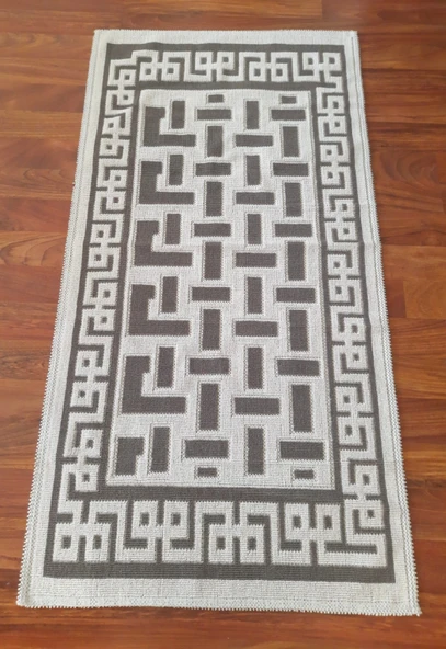 Pamuklu Bukle Lüks Kilim (80x150)-Labirent Kreme Kahve ürün görseli 1