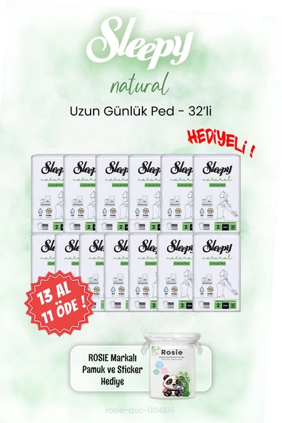 Sleepy 13 AL 11 ÖDE Natural Uzun Günlük Ped 32'li ve ROSIE ürün görseli 1