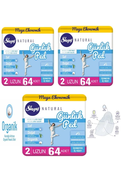 Sleepy Natural günlük ped uzun 64 lü (3 Adet) ürün görseli 1