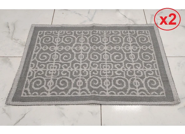 2 ADET Pamuklu Bukle Lüks Kilim (80x125)-Spiral Gri ürün görseli 1