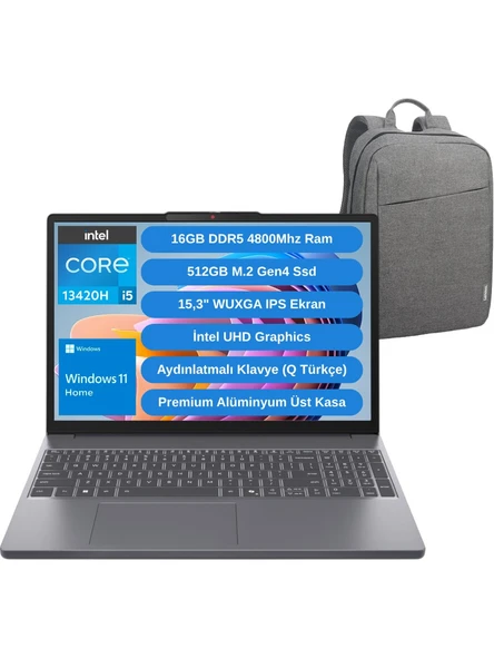 Lenovo Ideapad Slim 3 Intel Core I5 13420H 16GB 512GB SSD 15.3" Wuxga Windows 11 Home Taşınabilir Bilgisayar - Lenovo Çanta WZ1 ürün görseli 1