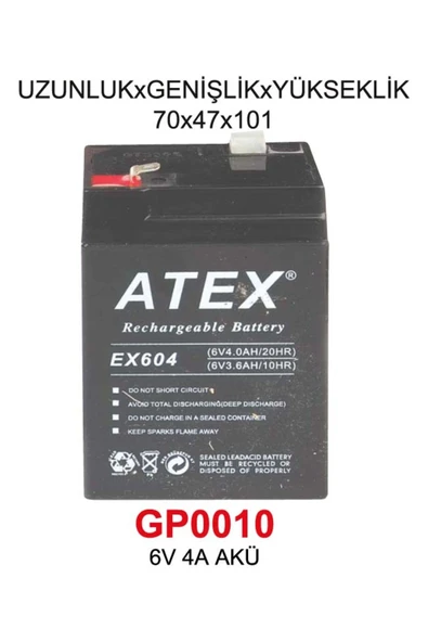 ATEX 6V 4A AKÜ - UZUNLUK x GENİŞLİK x YÜKSEKLİK 70 x 47 x 101 ürün görseli 1