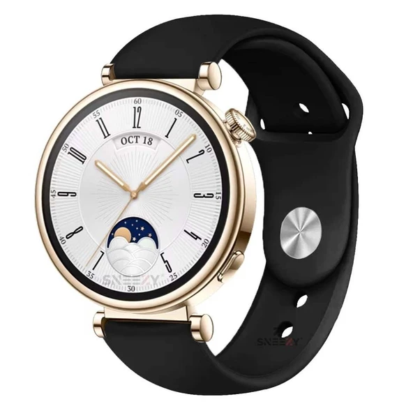 Sneezy Huawei Watch GT4 41mm İle Uyumlu 18mm PureLux Soft Silikon Kordon  Siyah ürün görseli 1