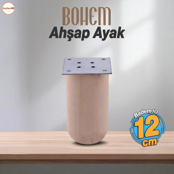 Bohem Doğal Ahşap Silindir Ayak 12 cm Aparat Dahil Mobilya Koltuk Kanepe Sehpa Masa Ayağı Ayakları ürün görseli 1