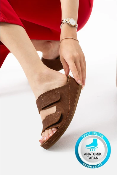 Albishoes Alane Hafif Topuklu Çift Bant İki Cırtlı Anatomik Konfor Kadın Günlük Ev Dışarı Terlik ürün görseli 1