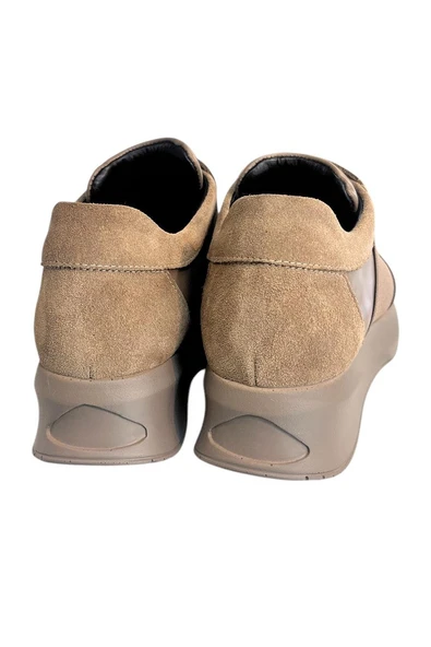 Bej Hakiki Deri Comfort Taban Sneaker - Resim 4