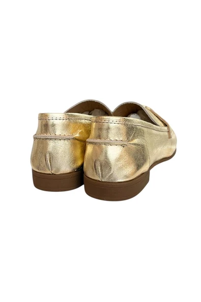 Gold Hakiki Deri Loafer - Resim 4