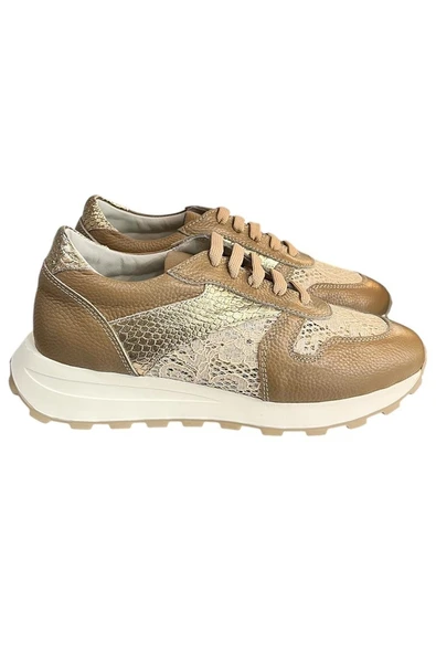 Bej Hakiki Deri Dantel Detay Comfort Taban Sneaker ürün görseli 1