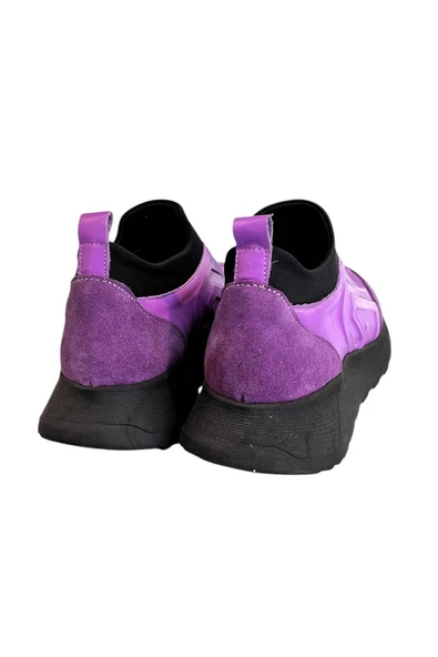 Mor Hakiki Deri Comfort Taban Sneaker - Resim 4