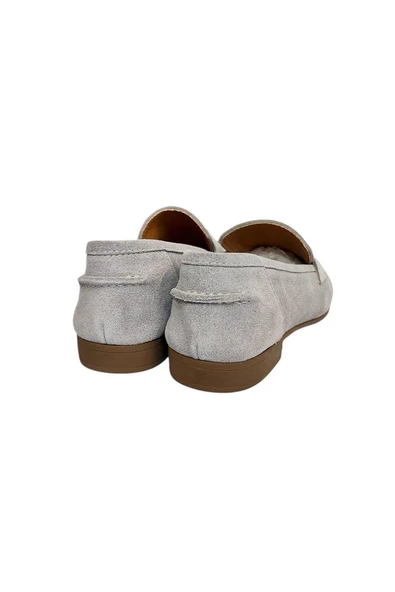 Gri Hakiki Süet Deri Loafer - Resim 4