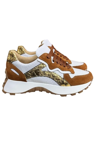 Beyaz Hakiki Deri Taba Garnili Comfort Taban Bağcıklı Sneaker ürün görseli 1