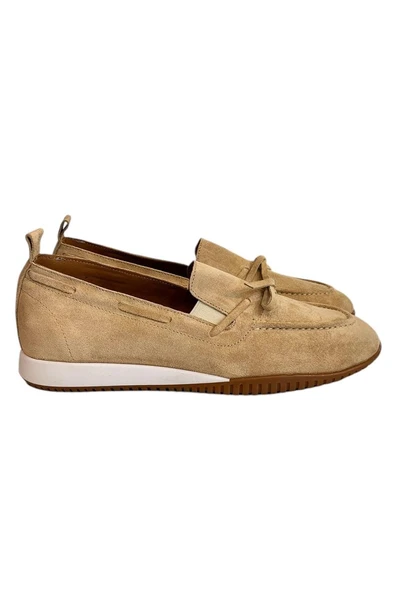 Camel Hakiki Deri Süet Fiyonk Detay Comfort Taban Loafer ürün görseli 1