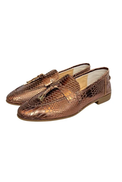 Bakır  Hakiki  Deri Loafer - Resim 3