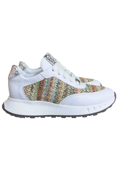 Beyaz Hakiki Deri  Hasır Desenli Comfort Taban Bağcıklı Sneaker ürün görseli 1