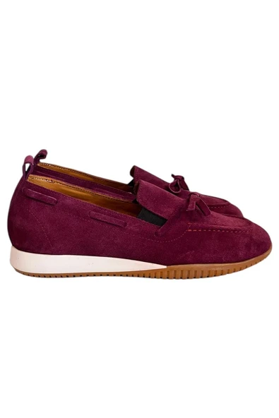 Mor Hakiki Deri Süet Fiyonk Detay Comfort Taban Loafer ürün görseli 1
