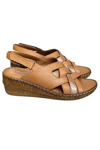 Taba Hakiki Deri Çapraz Bantlı Puf Taban Hafif Comfort Sandalet ürün görseli 1
