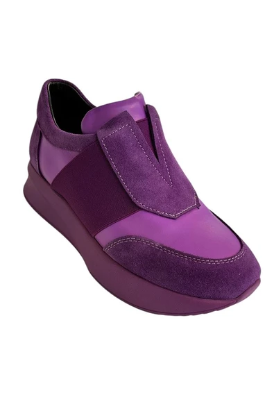 Mor Hakiki Deri Comfort Taban Sneaker - Resim 2