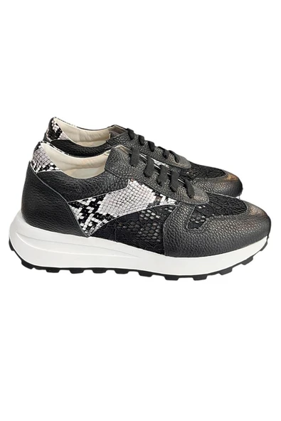 Siyah Hakiki Deri Dantel Detay Comfort Taban Sneaker ürün görseli 1