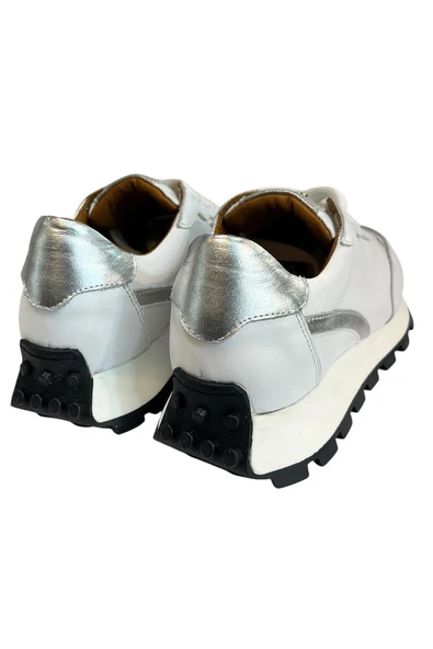 Beyaz Hakiki Deri Comfort Taban Sneaker - Resim 4