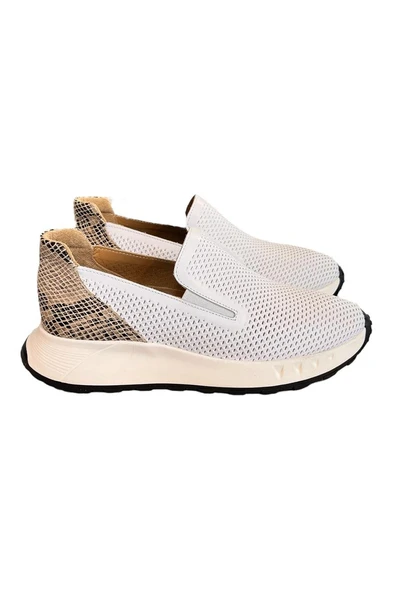 Beyaz Hakiki Deri Yanları Lastikli Comfort Taban Sneaker ürün görseli 1