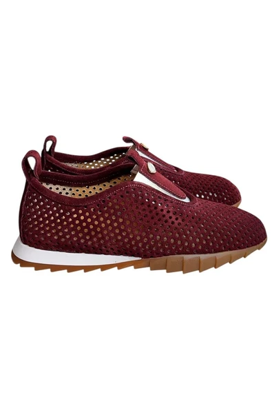 Bordo Hakiki Deri Süet Delikli Comfort Taban Spor Ayakkabı ürün görseli 1