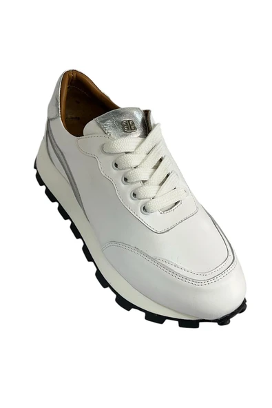 Beyaz Hakiki Deri Comfort Taban Sneaker - Resim 2