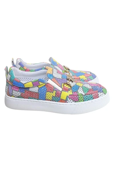 Renkli Hakiki Deri Taşlı Toka Detaylı Ultra Hafif Sneaker ürün görseli 1