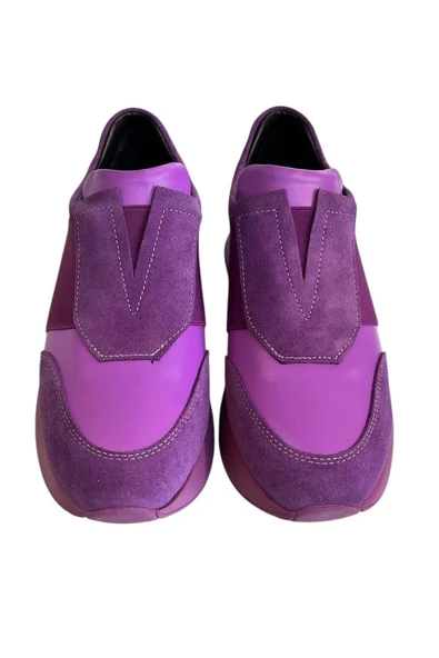 Mor Hakiki Deri Comfort Taban Sneaker - Resim 3