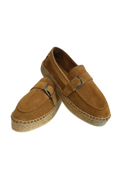Taba Hakiki Süet Hasır Taban Tokalı Loafer - Resim 2