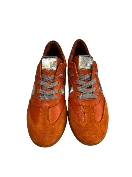 Orange Hakiki Deri Sneaker - Resim 4
