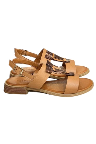 Taba Hakiki Deri Çift Bantlı Yumuşak Taban Comfort Sandalet ürün görseli 1
