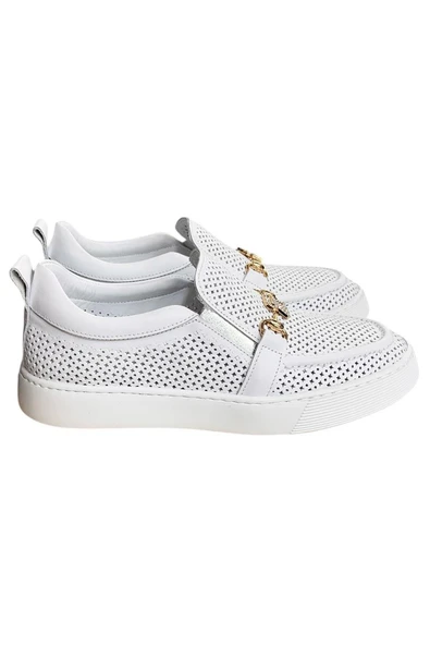 Beyaz Hakiki Deri Taşlı Toka Detaylı Ultra Hafif Sneaker ürün görseli 1