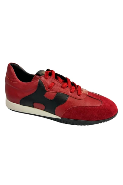 Kırmızı Hakiki Deri Sneaker - Resim 2