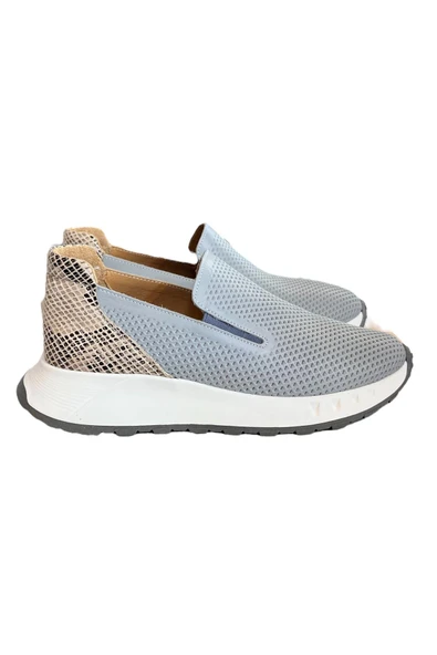 Gri Hakiki Deri Yanları Lastikli Comfort Taban Sneaker ürün görseli 1