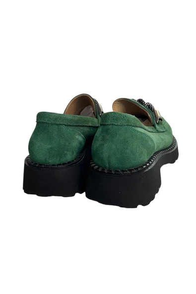 Yeşil Hakiki Deri Kalın Taban Loafer - Resim 4