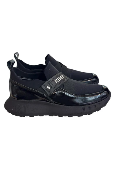 Siyah Rugan Hakiki Deri Comfort Taban Sneaker ürün görseli 1