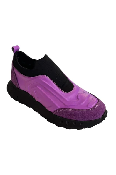 Mor Hakiki Deri Comfort Taban Sneaker - Resim 2